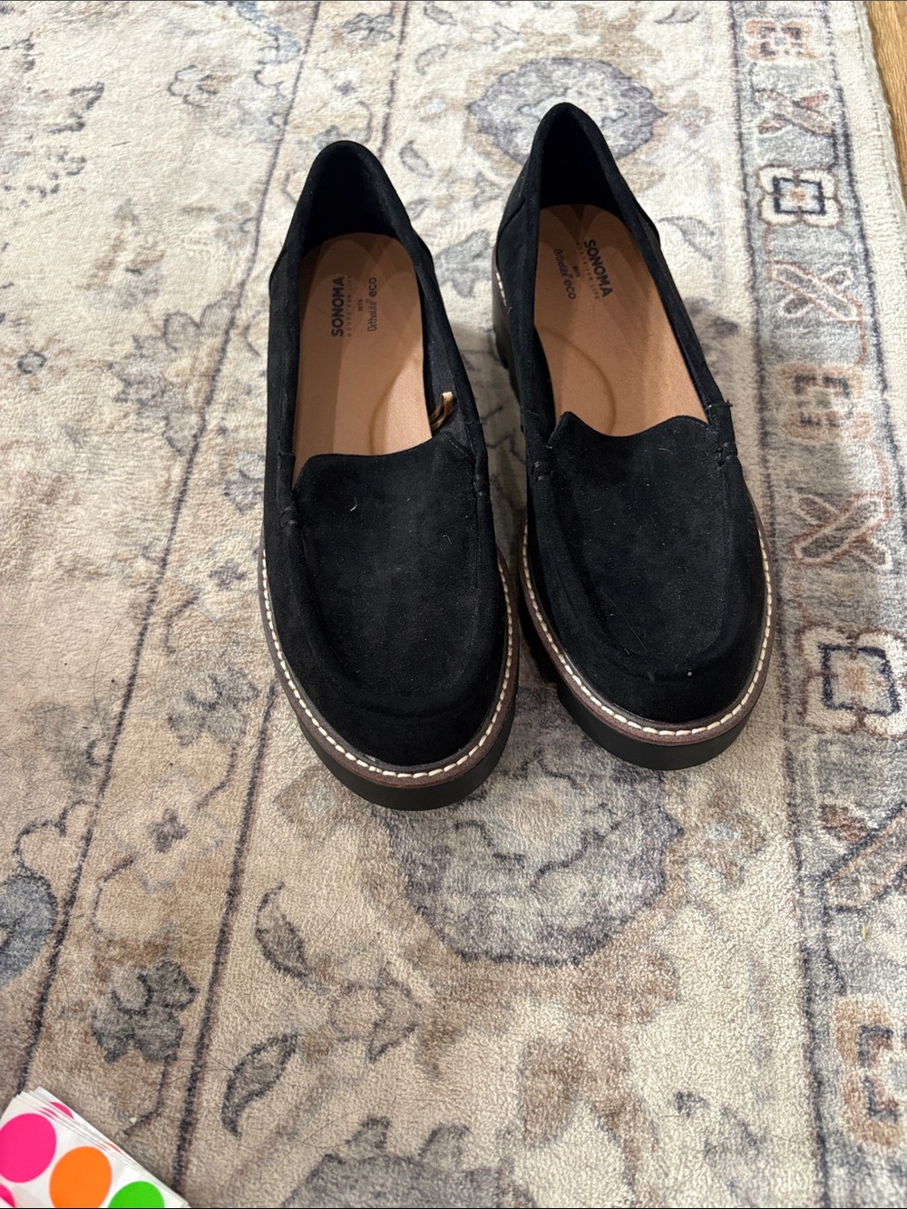 Sonoma Black Suede Platform Loafers with Contrast Stitching